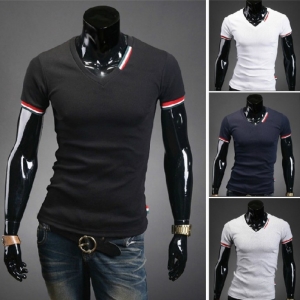 Short Sleeve Spriped Edge Mens T-Shirt