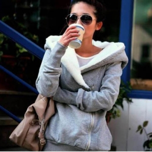 Womens Long Sleeved Fluffy Hood Hoodie